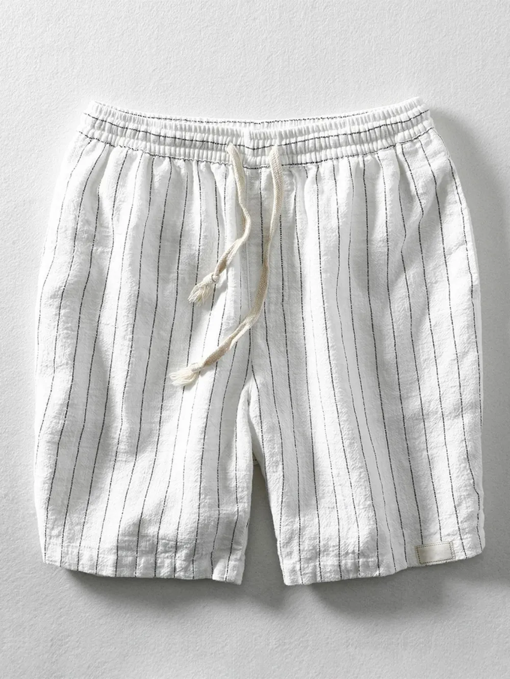 Linen Cotton Blend Drawstring Striped Shorts