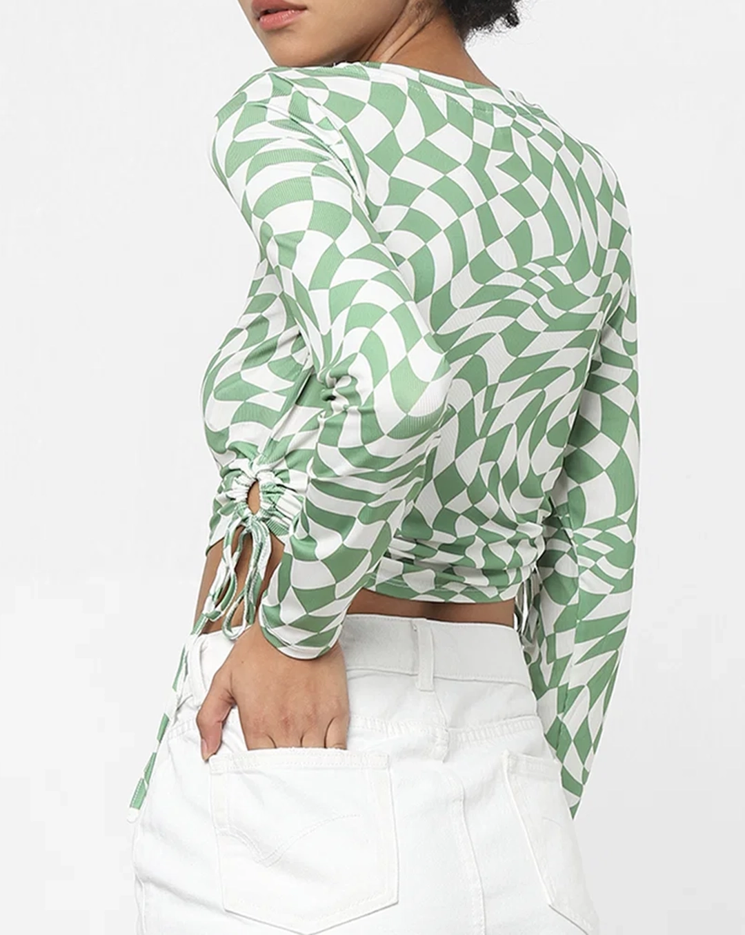 Green Abstract Print Crop Top