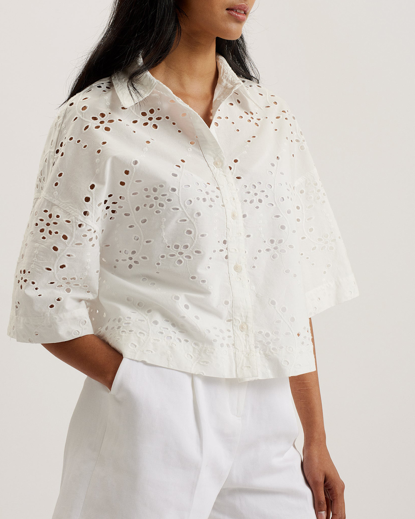 Kilkis Broderie Cropped Shirt White