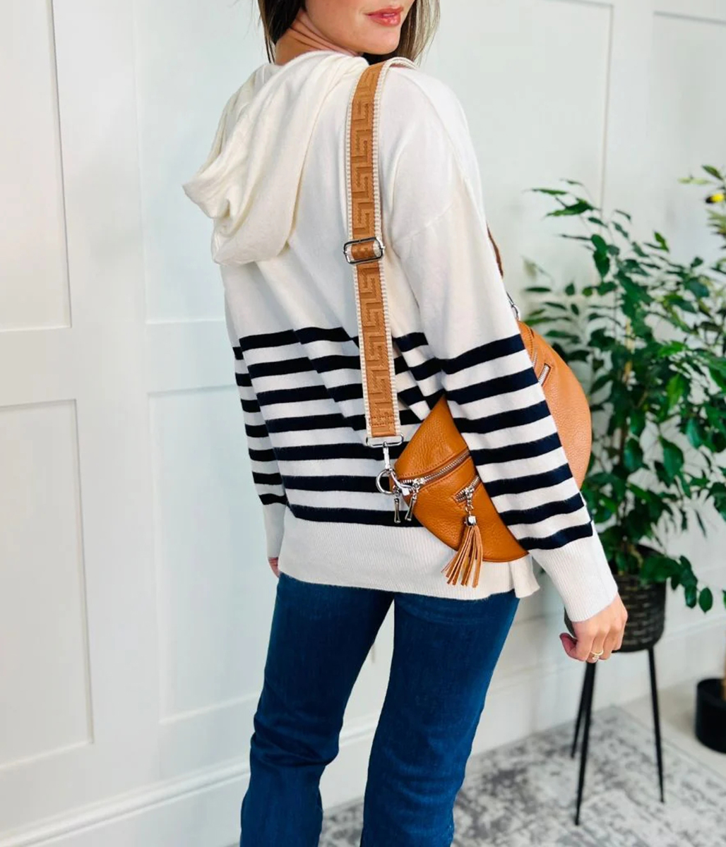 Black & Ivory Striped Hooded Jumper