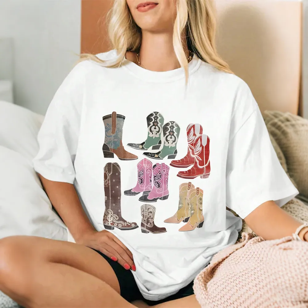 Women's denim boot patterned T-shirt