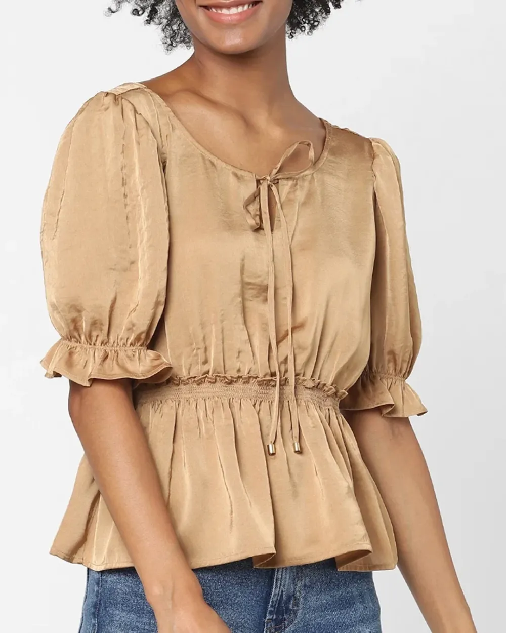 Brown Peplum Crop Top