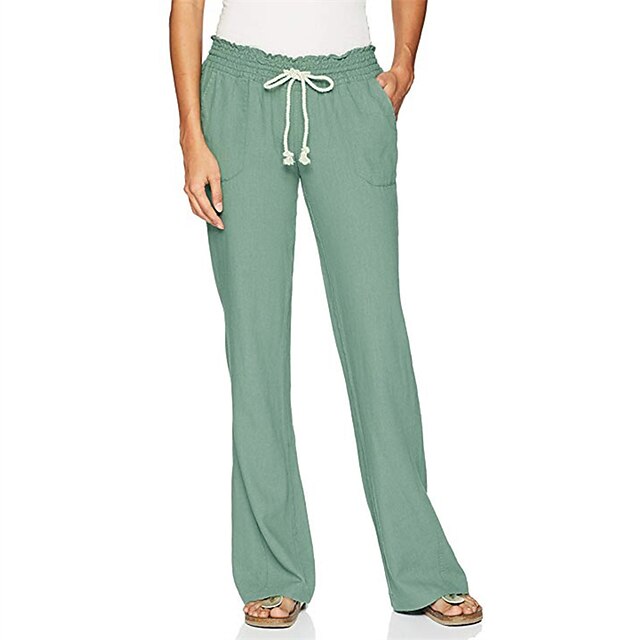 Women's Loungewear Bottom Nighty Pure Color Simple Comfort Sport Home Street Daily Cotton And Linen Breathable Gift Long Pant Elastic Waist Spring Summer White Black