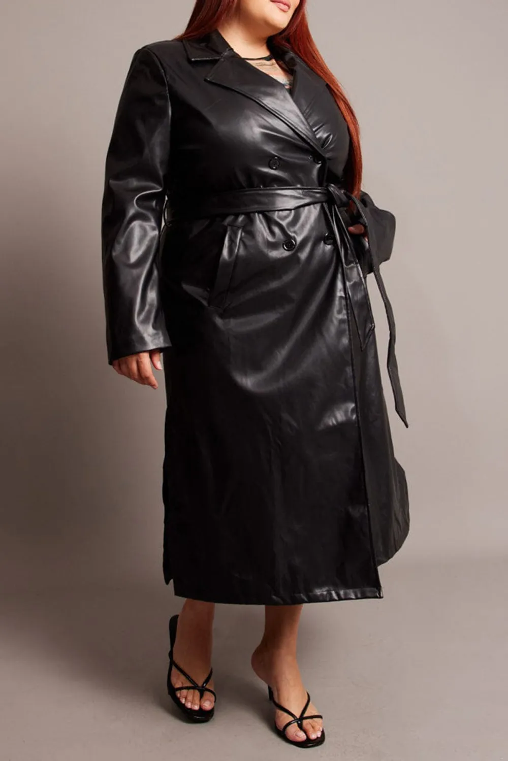 Black Pu Coat With Shoulder Pads