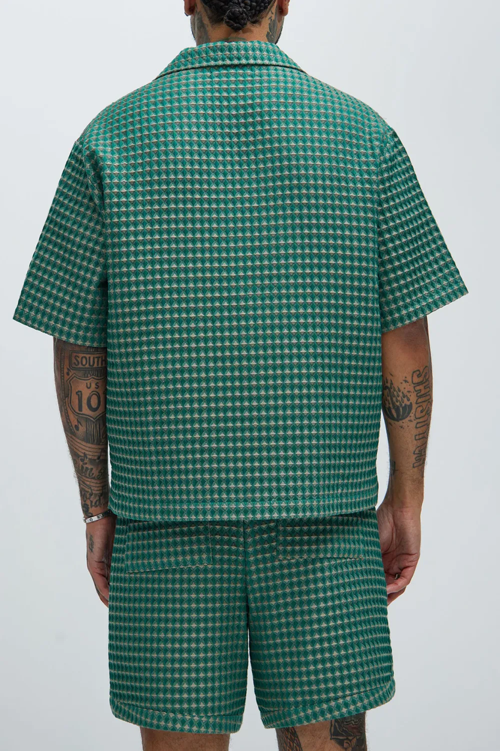 Dimensional Textured Button Up Shirt - Greencombo