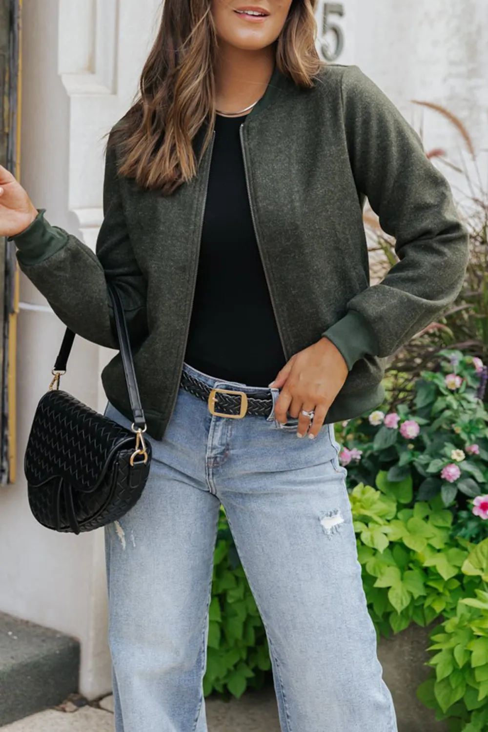 Dark Olive Contrast Bomber Jacket