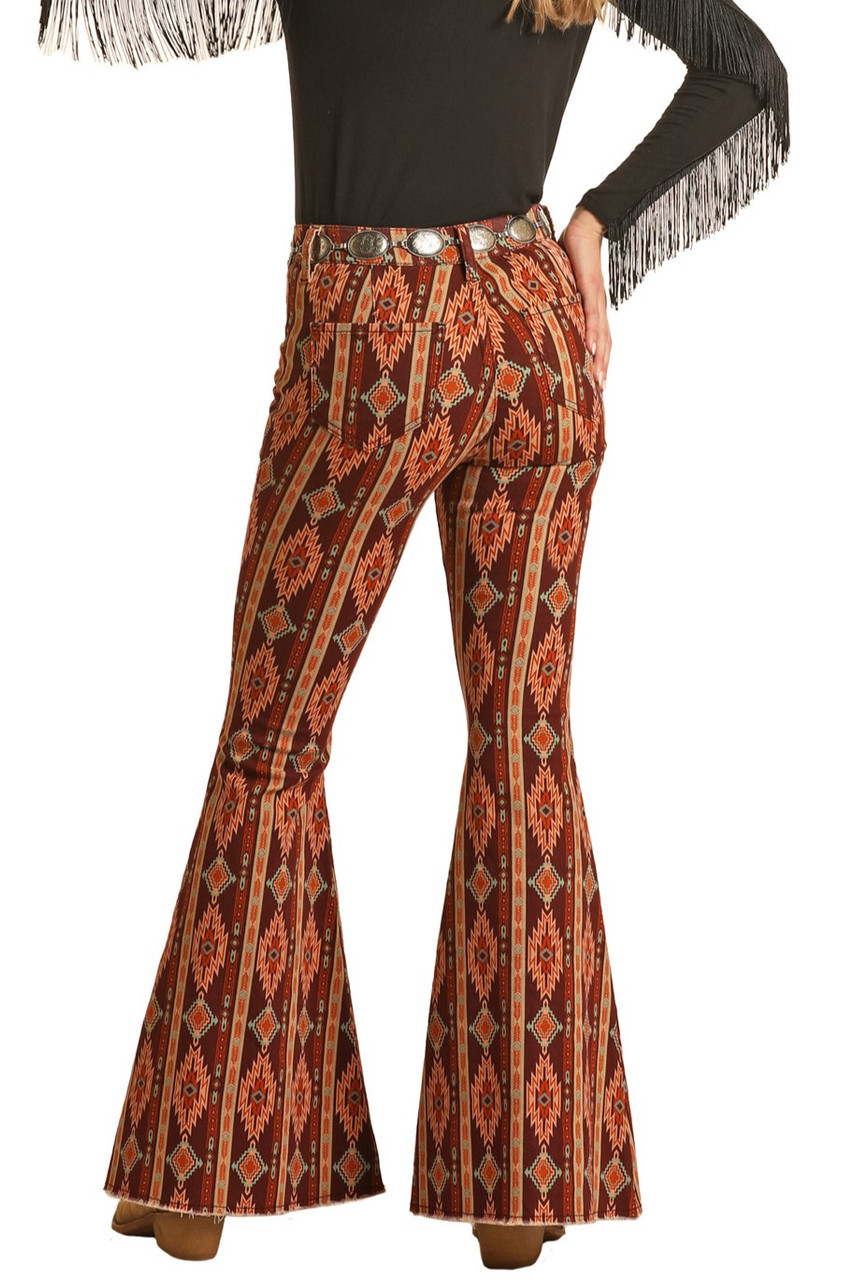 Women's vintage geometric print jeans flared pants