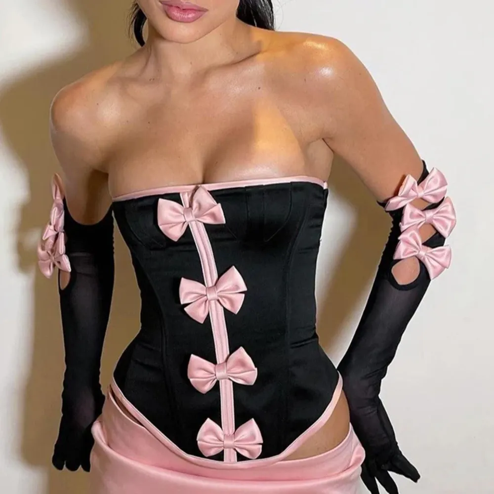 Glam Dollz Corset Bowknot Satin Strapless Set