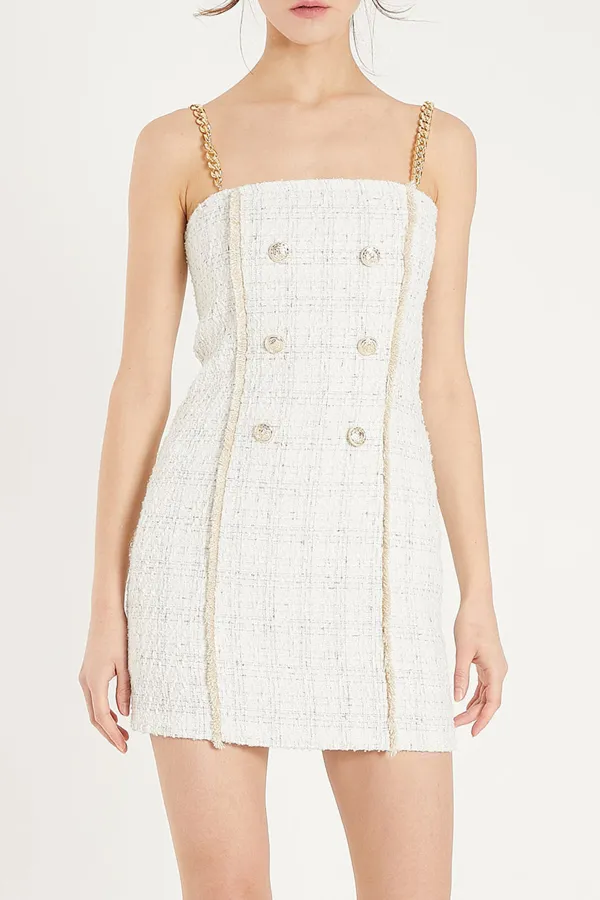 Vivi Tweed Mini Dress with Gold Chain