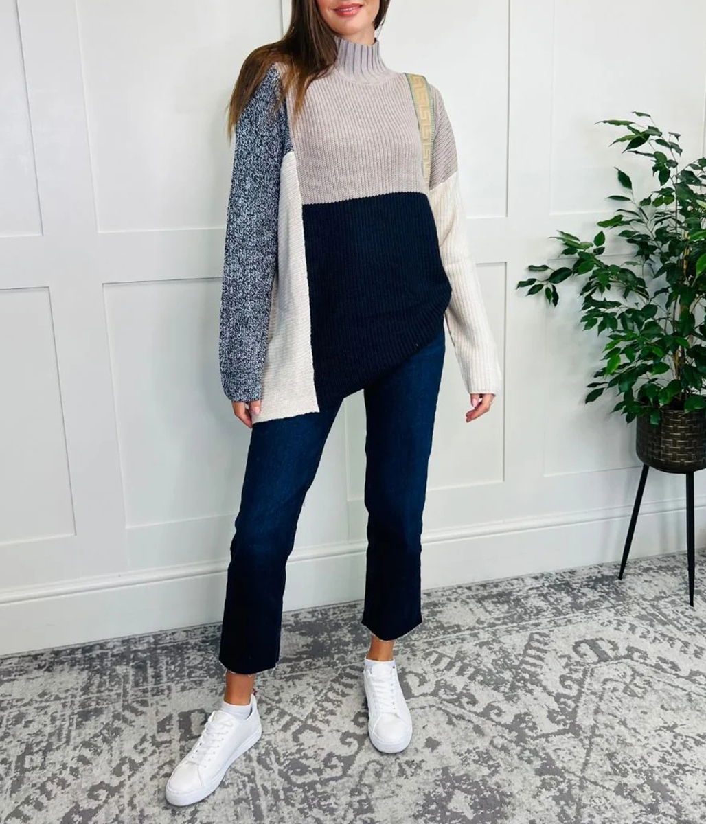 Soft Colour Block Asymmetric Jumper