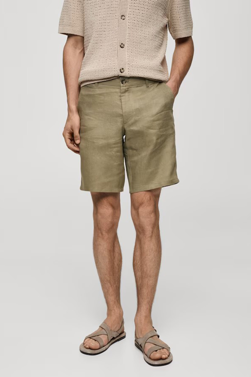 Slim-fit 100% linen bermuda shorts