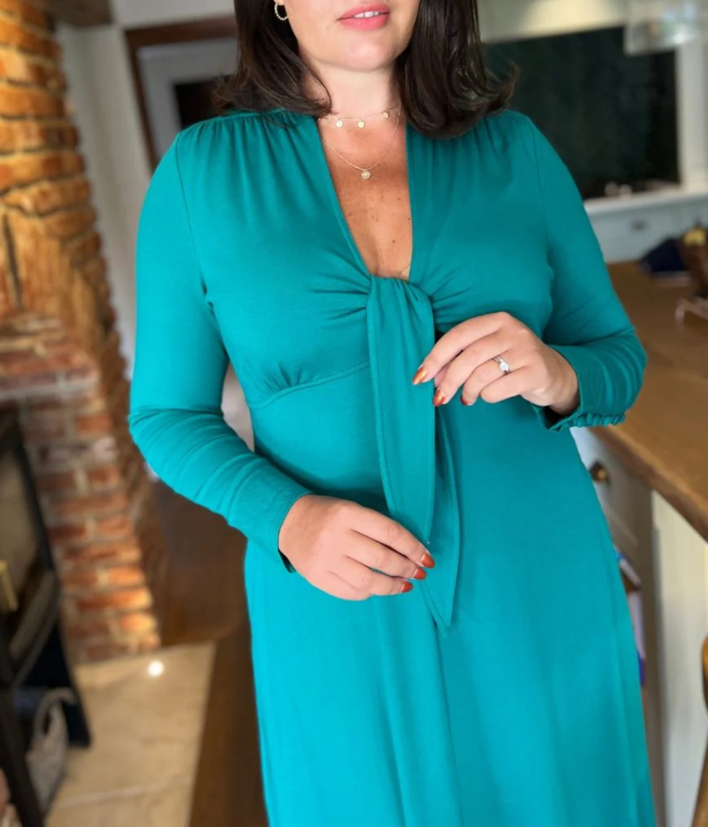 Emerald Green Tie Front Midi Dress