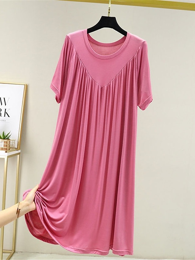 Women's Pajamas Nightgown Nightshirt Dress Pure Color Simple Casual Soft Home Daily Bed Polyester Breathable Crew Neck Short Sleeve Summer Spring Black Yellow