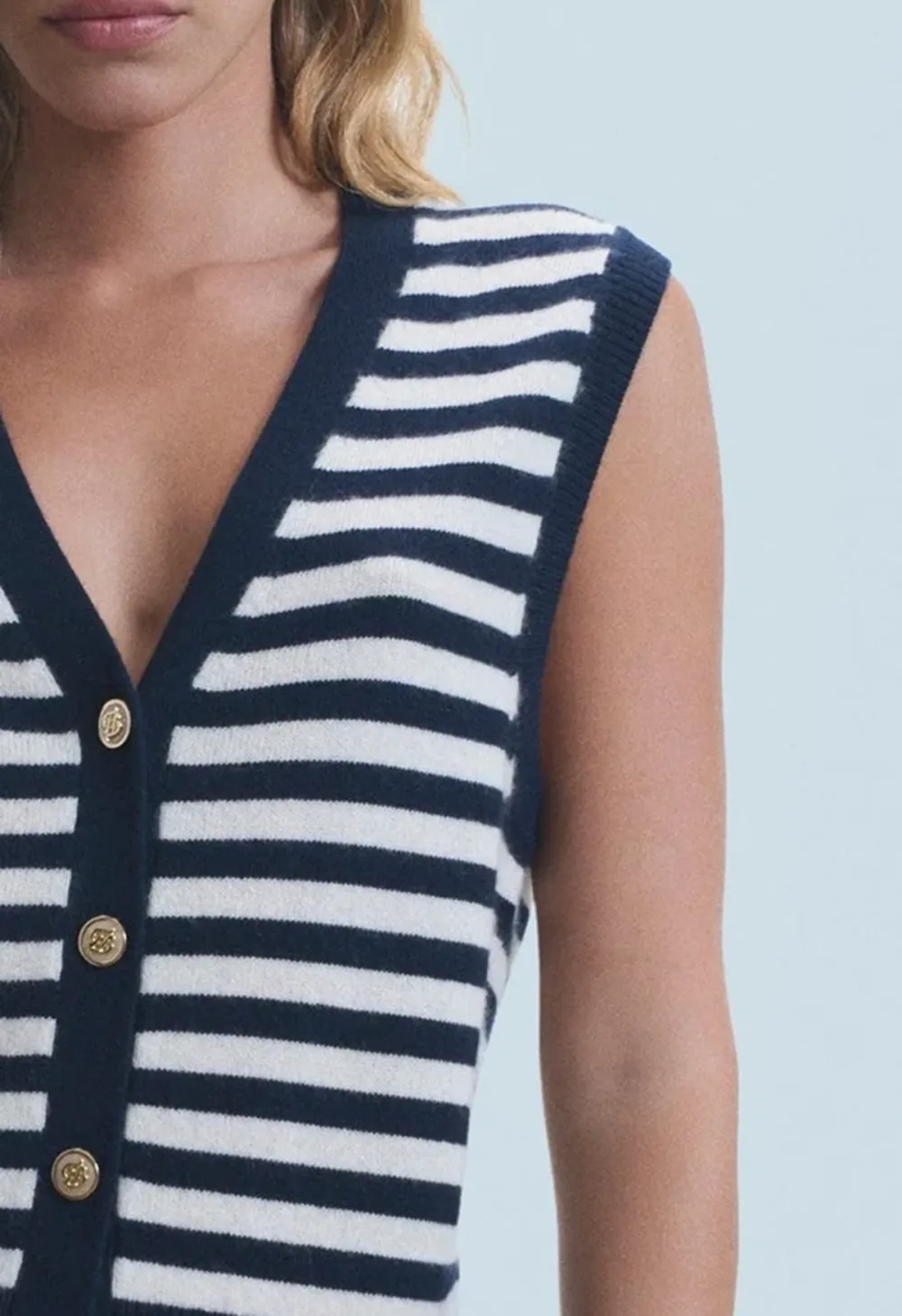 Striped V-Neck Sleeveless Vest