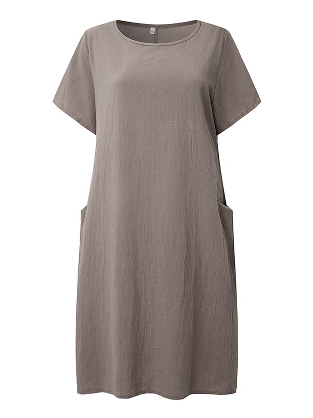 Women‘s Shift Dress Knee Length Dress Short Sleeve Pure Color Pocket Spring Summer Crew Neck Basic Casual Classic Loose 2023 S M L XL 2XL 3XL 4XL 5XL / Cotton