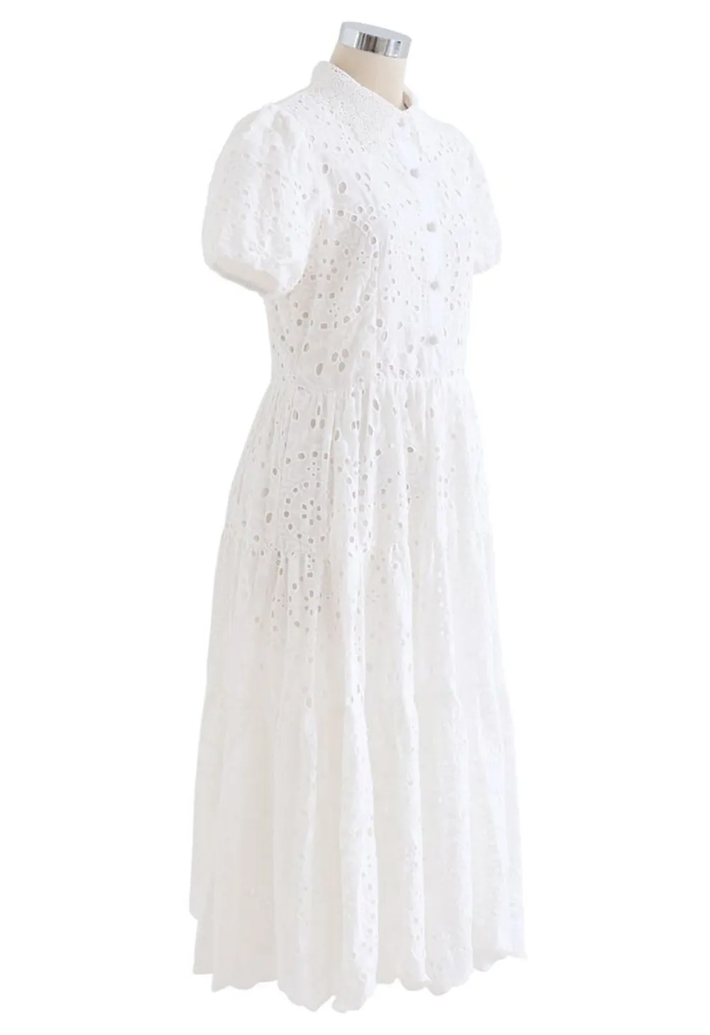 CROCHET COLLAR EMBROIDERED EYELET COTTON DRESS