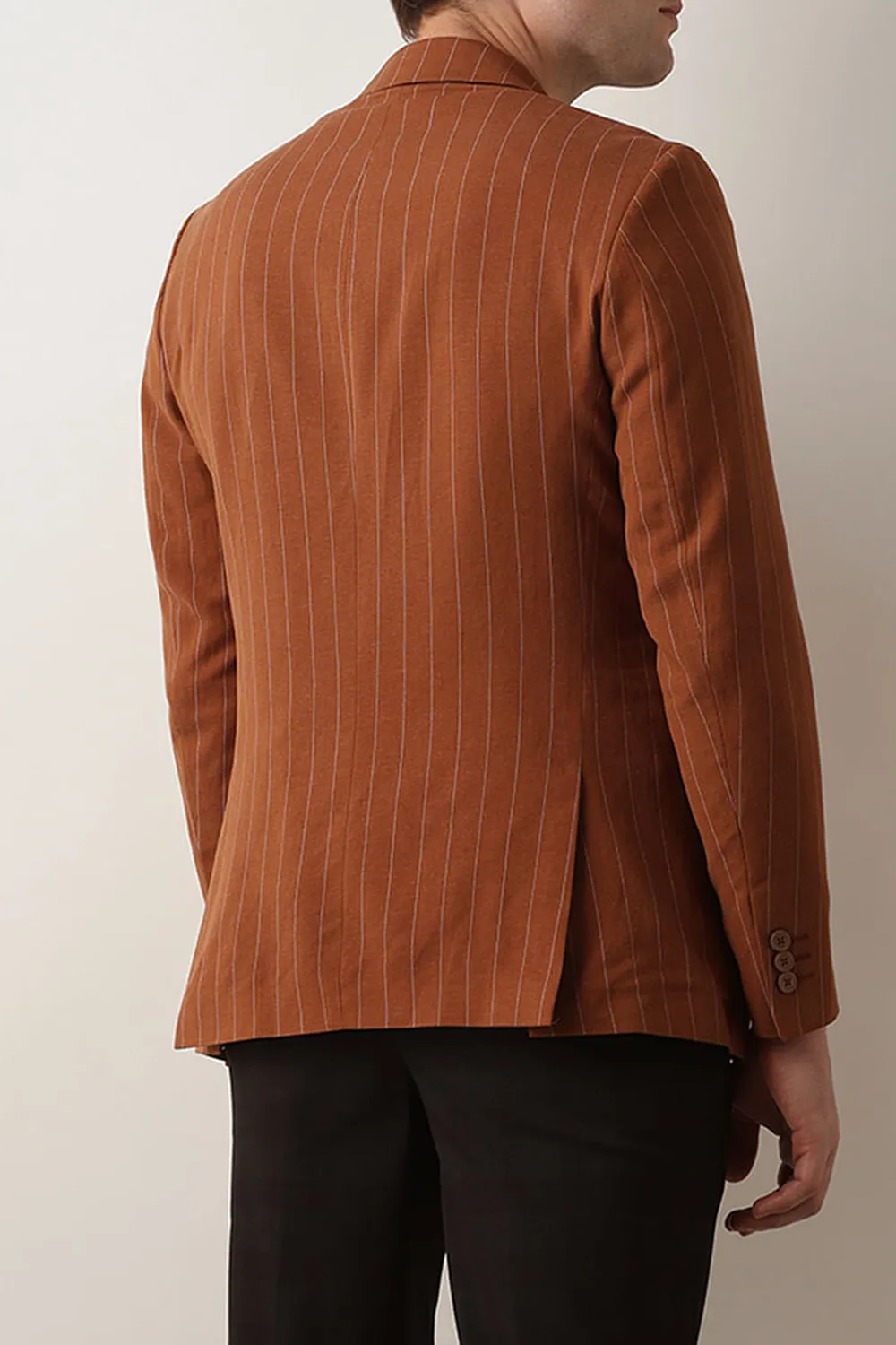 Brown Striped Casual Blazer