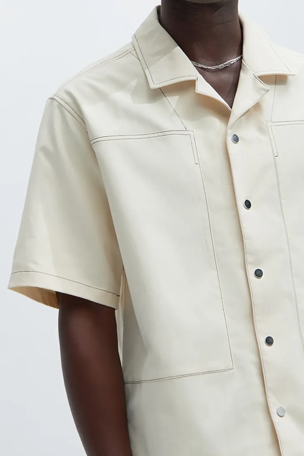 Hudson Contrast Stitching Shirt - Cream