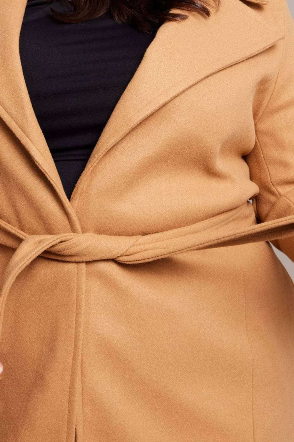 Beige Long Belted Wrap Coat