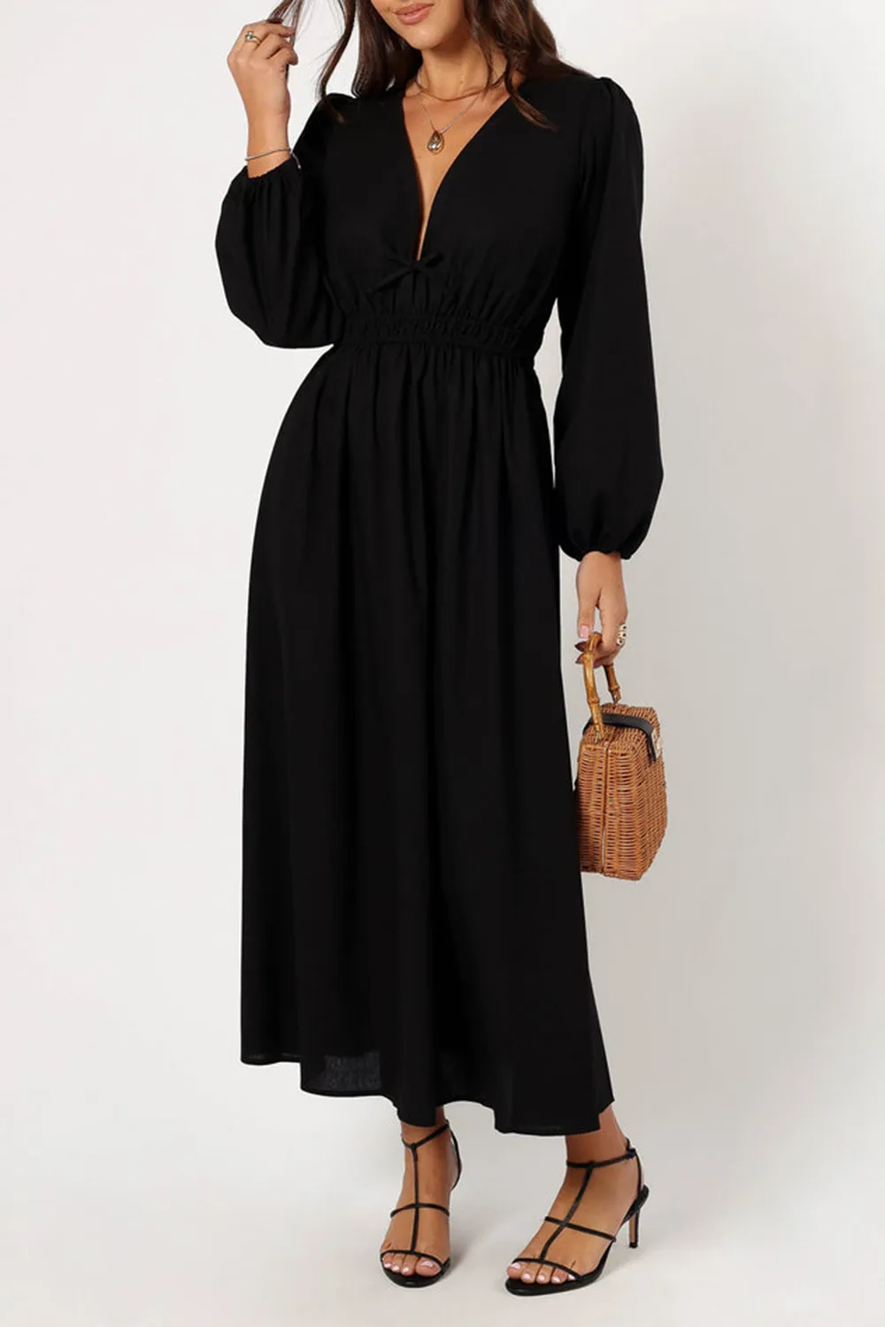 CECE LONG SLEEVE MAXI DRESS - BLACK