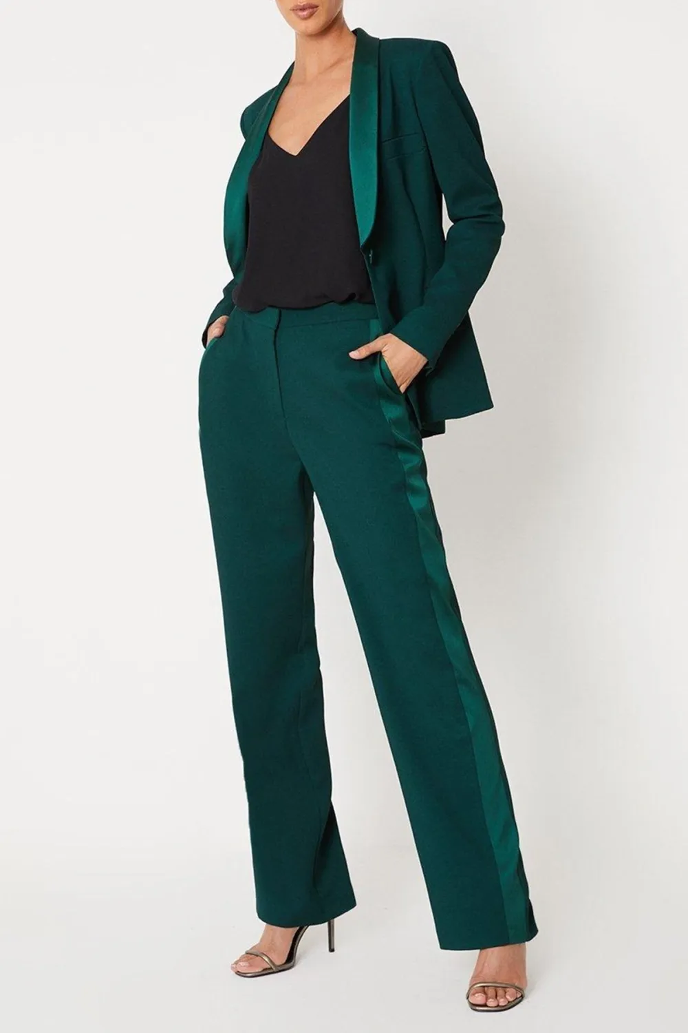 Satin Trim Slim Leg Tailored Trouser