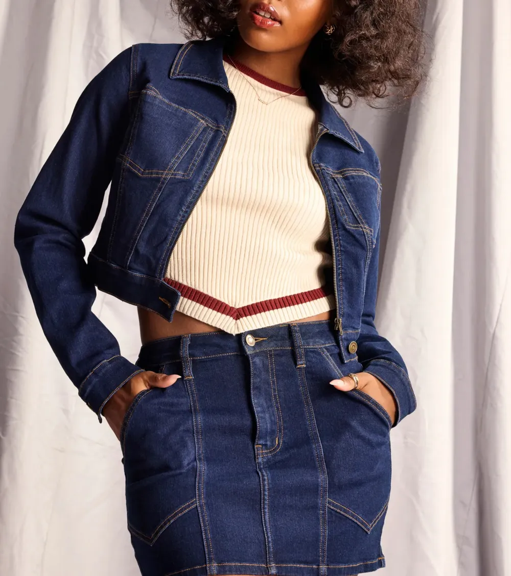 Covetable Cutie Contrast Stitch Denim Jacket