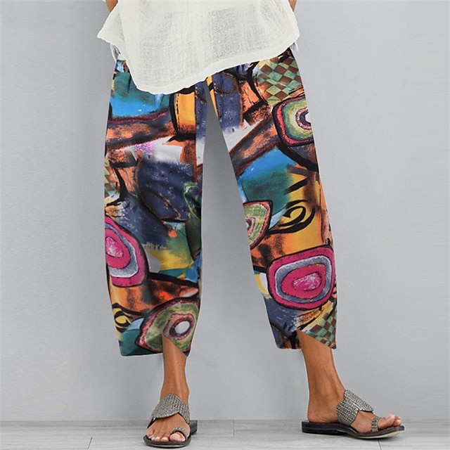 Women's Linen Pants Chinos Slacks Ankle-Length Cotton And Linen Pocket Baggy Mid Waist Basic Casual / Sporty Daily Weekend Pink Red S M Summer Spring &  Fall