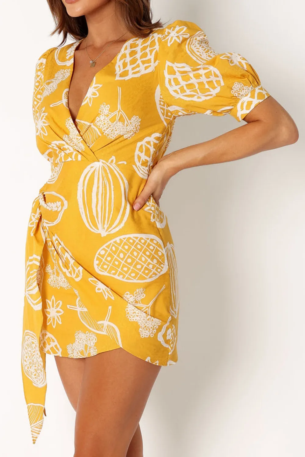 SILAS WRAP MINI DRESS - YELLOW