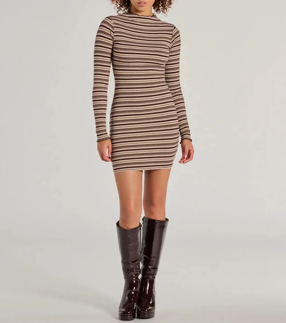 Cozy Style Vibe Striped Knit Long Sleeve Mini Dress