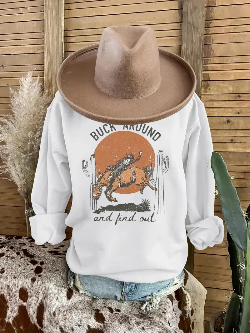 Wild West, Cowboy Knight Printed Round Neck Sweatshirt