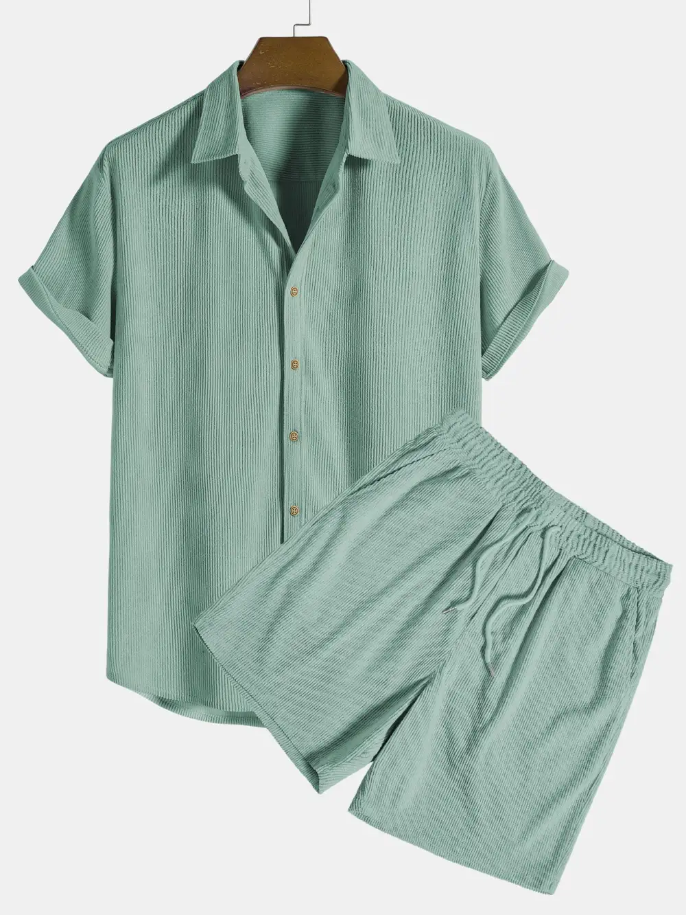 Short-Sleeved Corduroy Button Up Shirt & Shorts