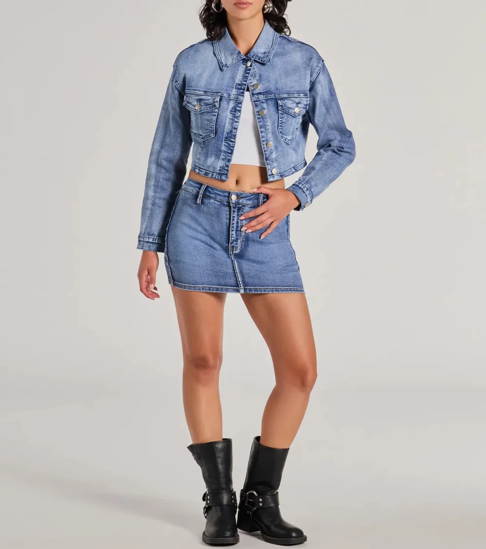 Trendy Classic Cropped Denim Jacket