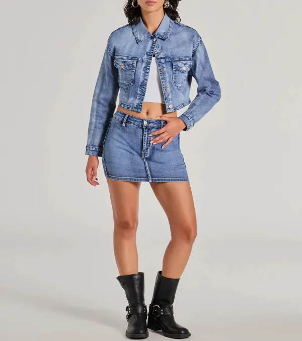 Trendy Classic Cropped Denim Jacket