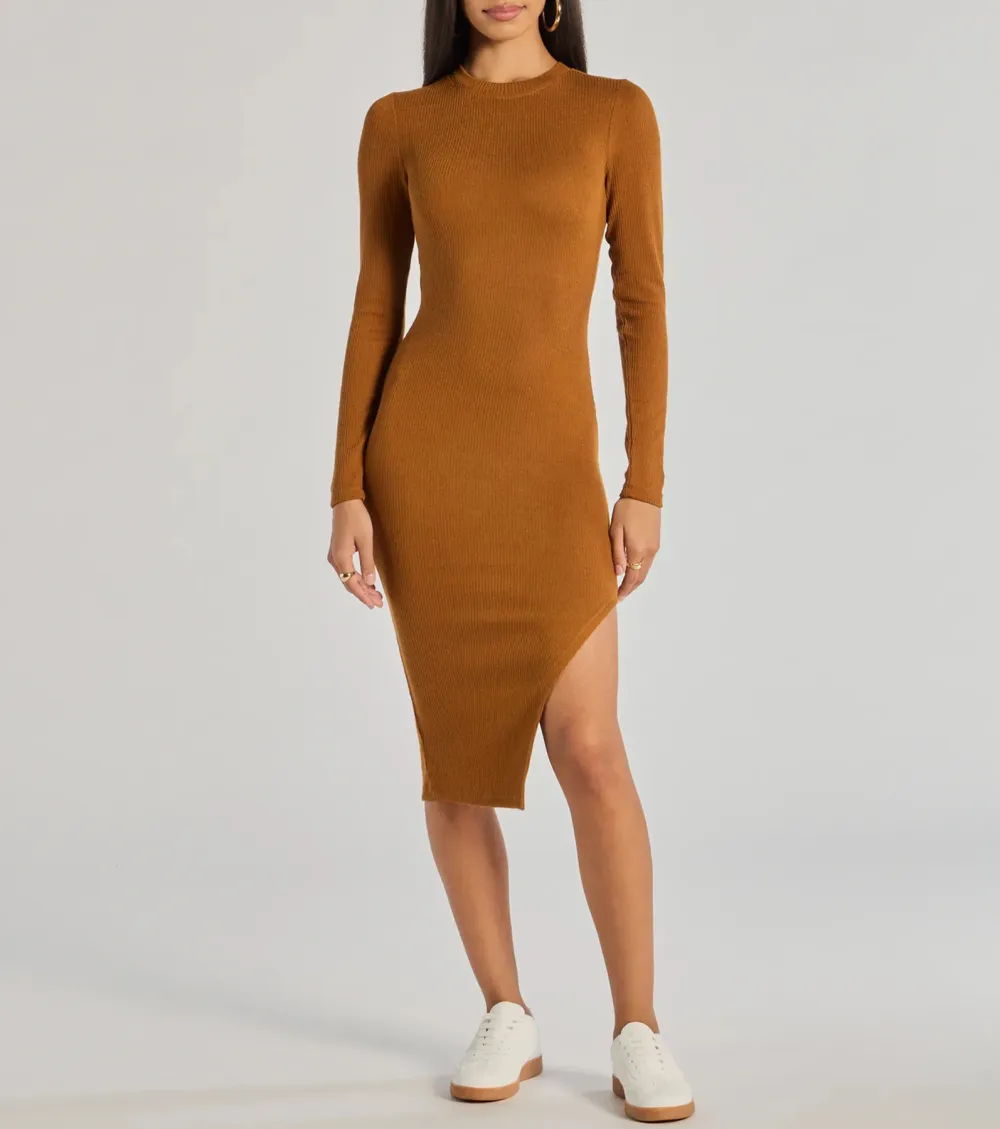 All Things Cozy High Slit Knit Midi Dress