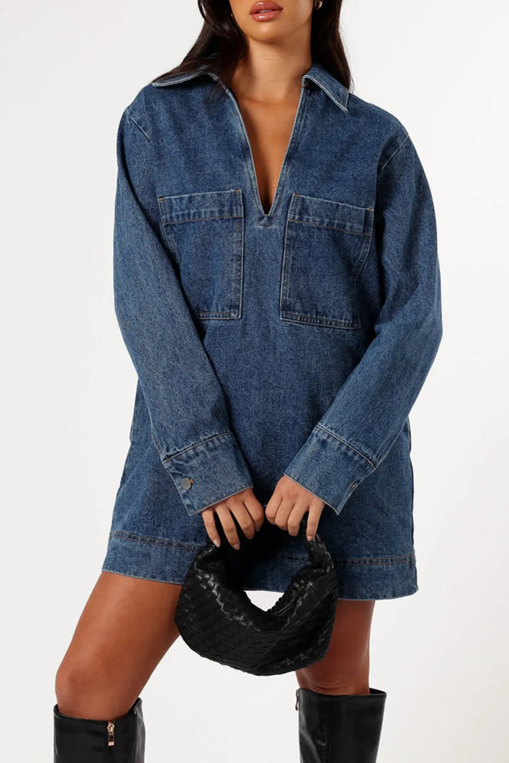 TARA LONG SLEEVE DRESS - DENIM