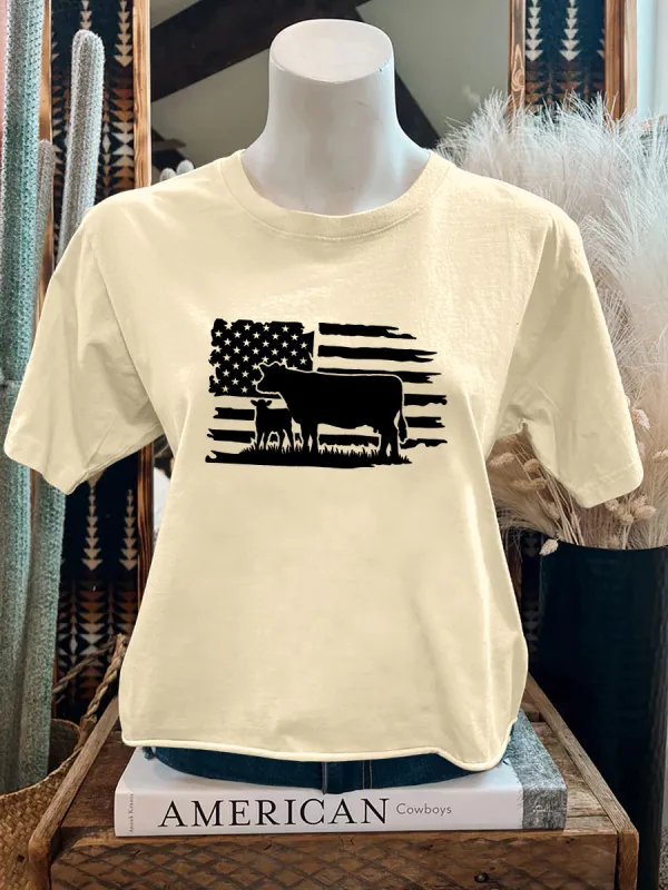 American Flag for Hereford Cow Farmer T-Shirt