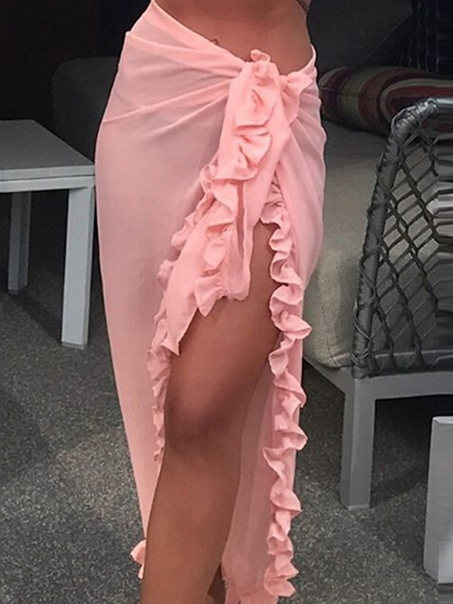 Women's Swimwear Cover Up Swim Shorts wrap Normal Swimsuit Ruffle Pure Color Black White Yellow Pink Red Bathing Suits New Vacation Fashion