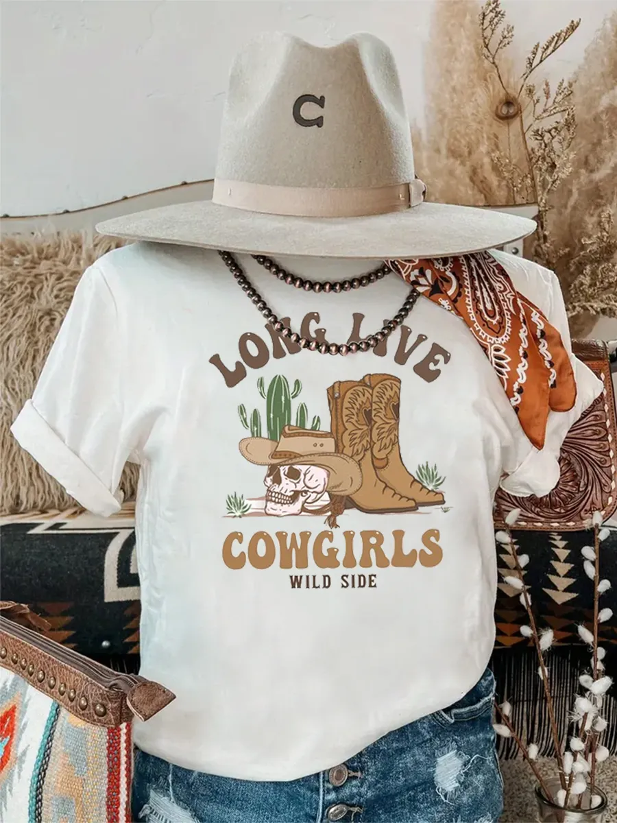 Retro Western Cowboy Boots Girl Pattern T-shirt