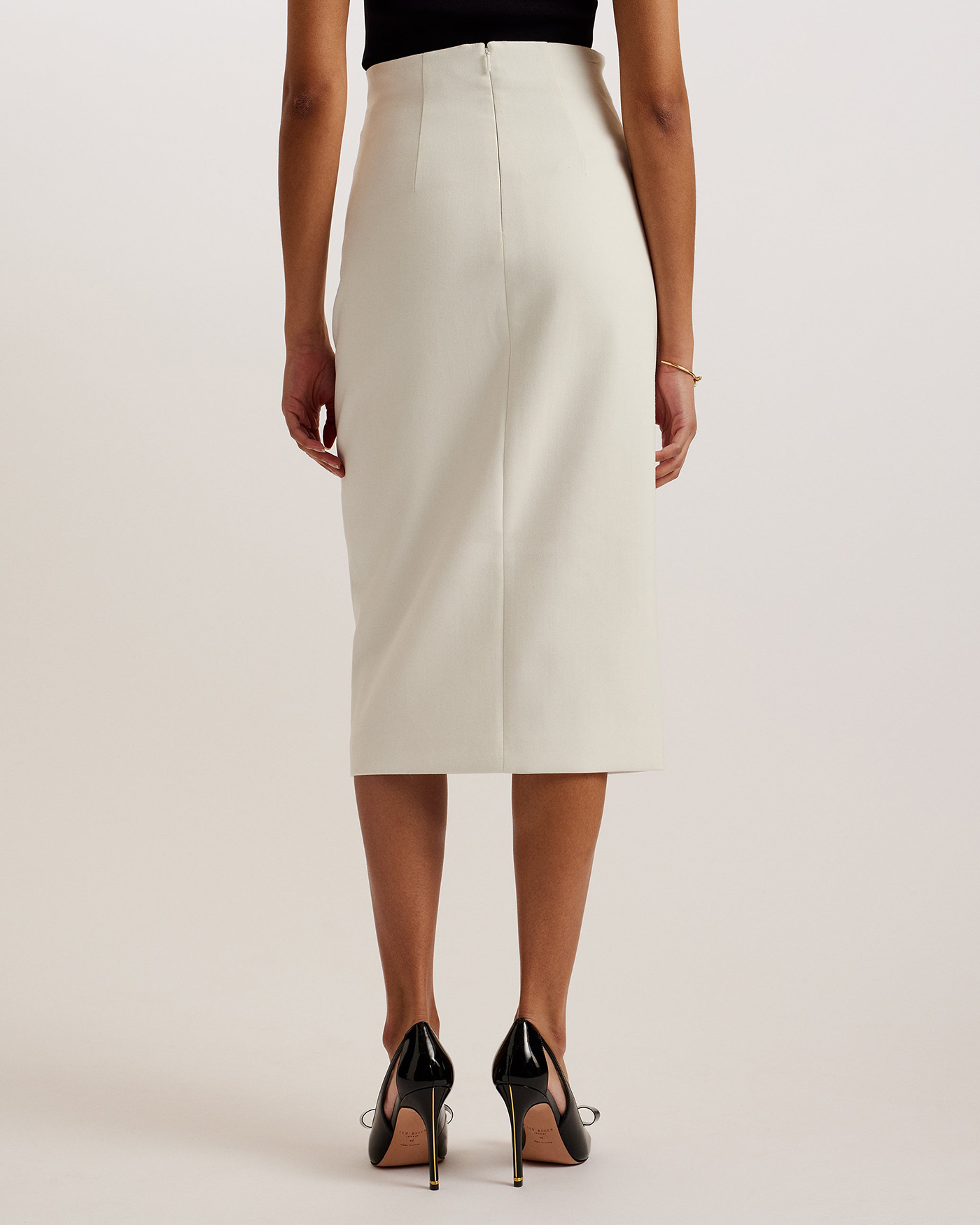 Manabus Tailored Midi Pencil Skirt With Front Split White