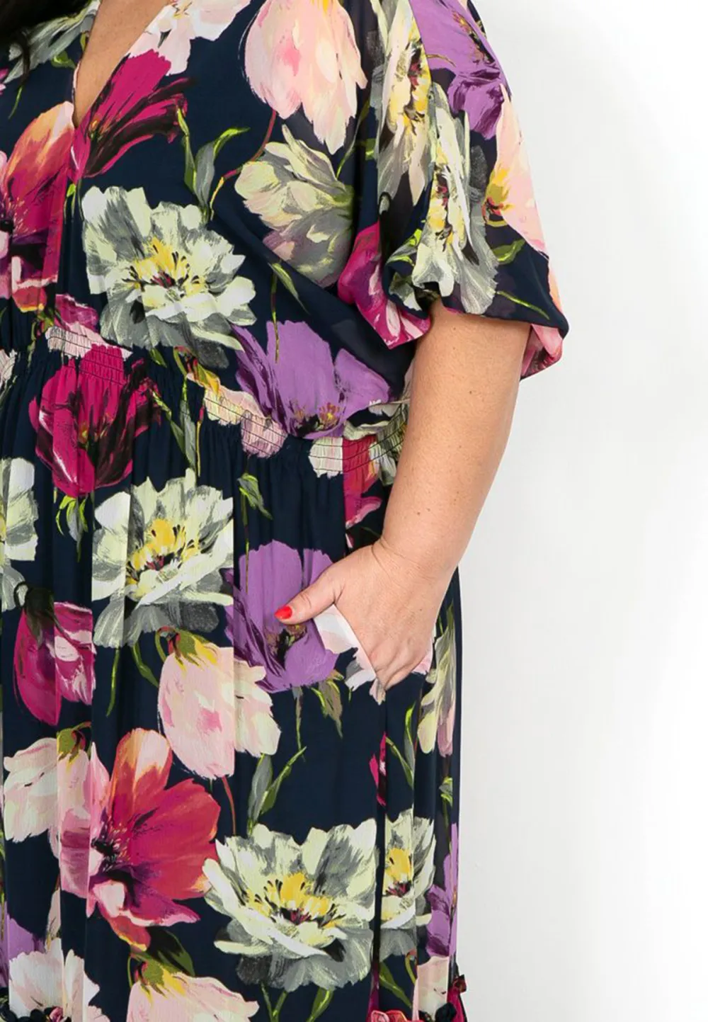 Navy and Pink Floral Maxi Dress