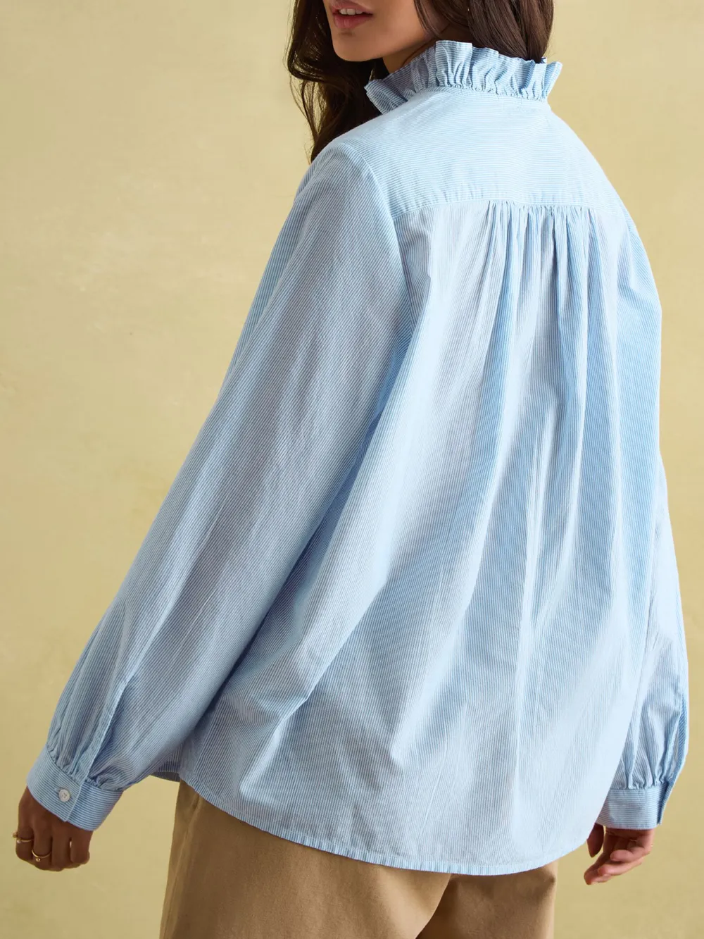 Regular Blue/White Cotton Ruffle Blouse