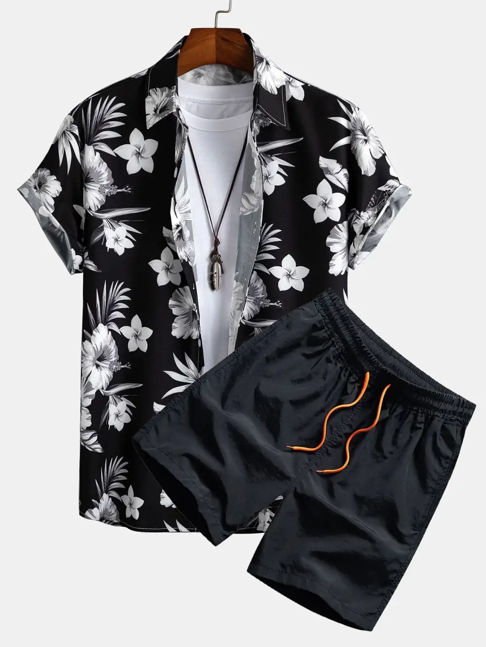 Tropical Floral Print Button Up Shirt & Swim Shorts