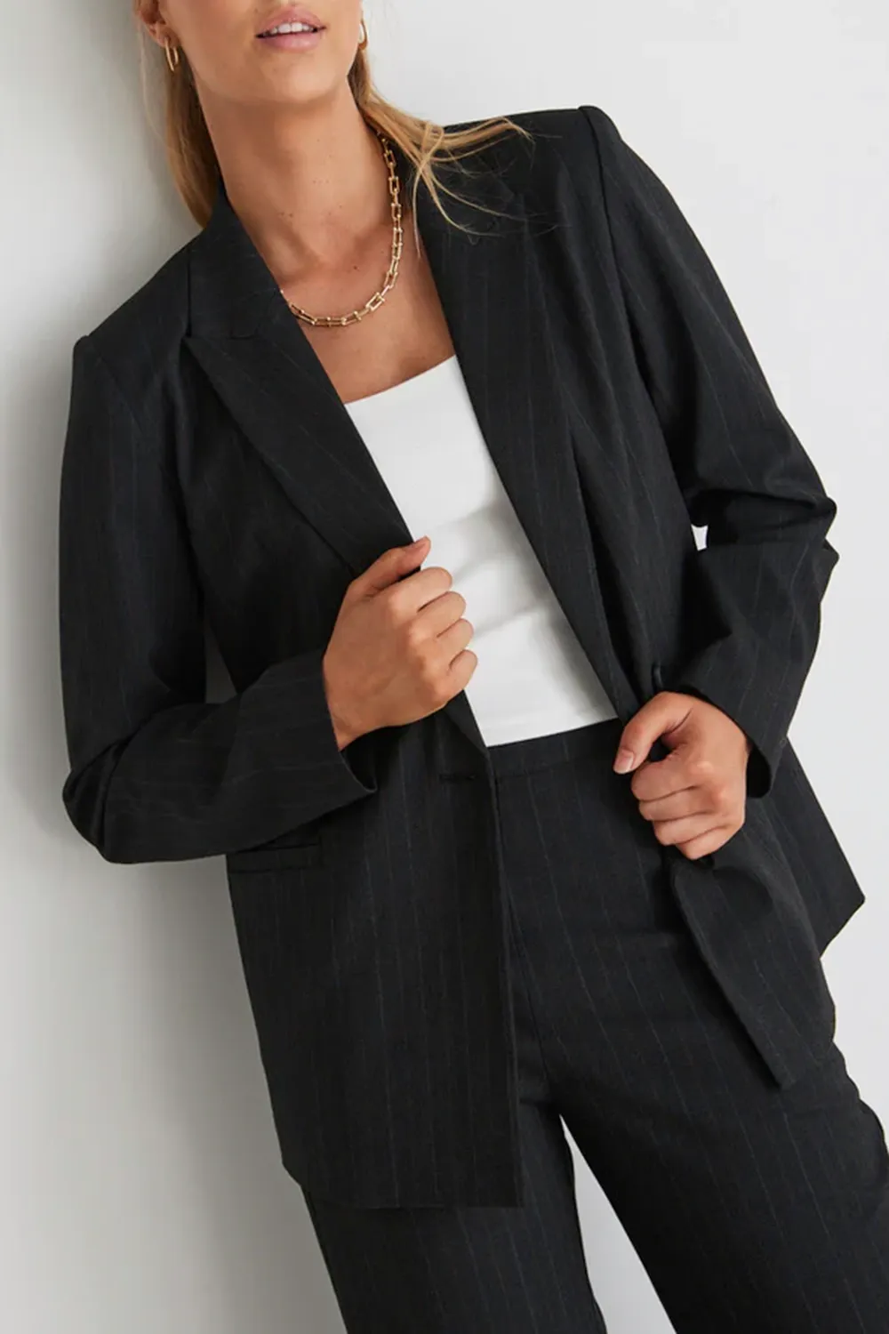 Officer Charcoal Pinstripe Double Breasted Blazer