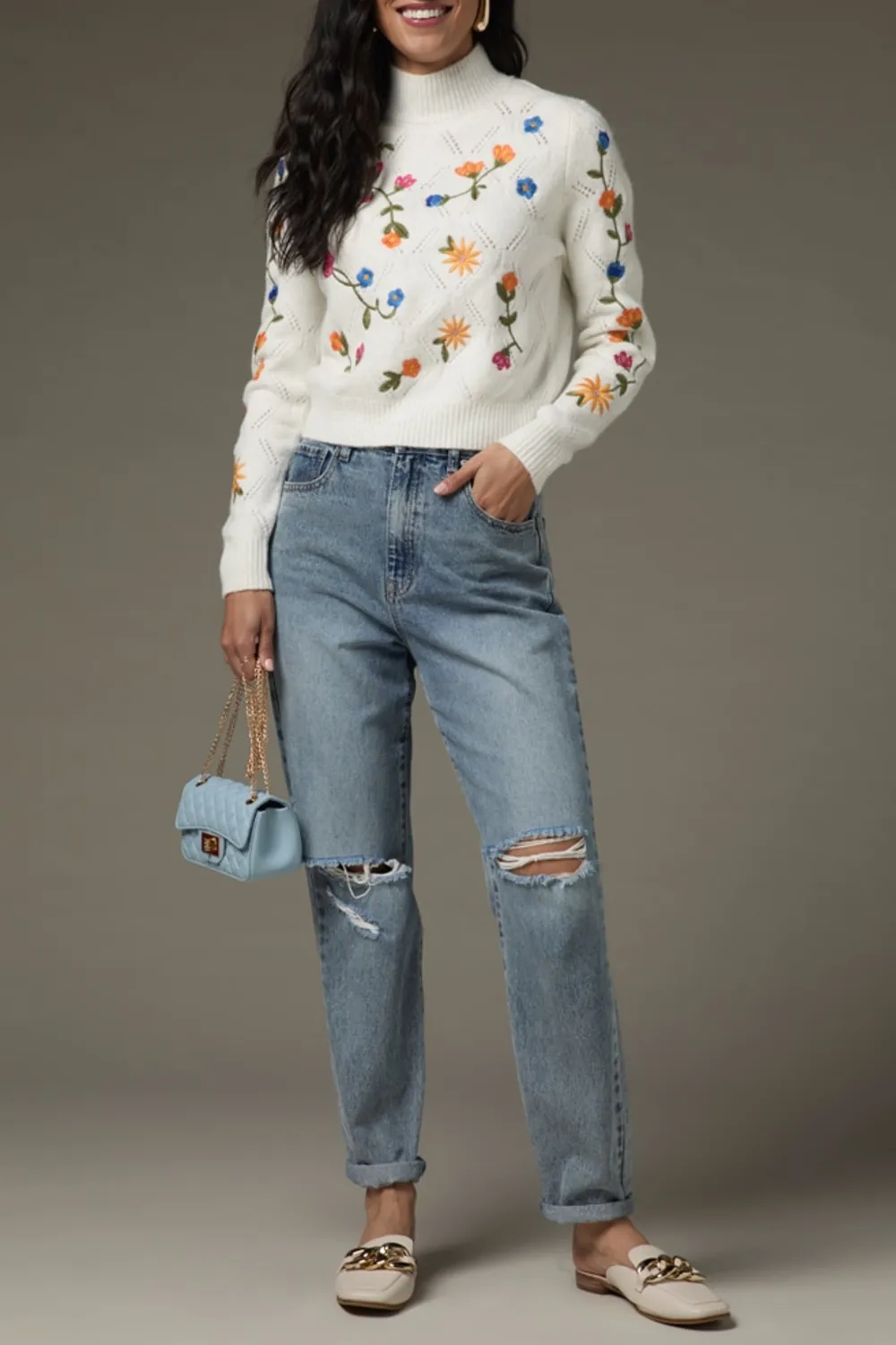 Abigail Floral Embroidered Pullover Sweater