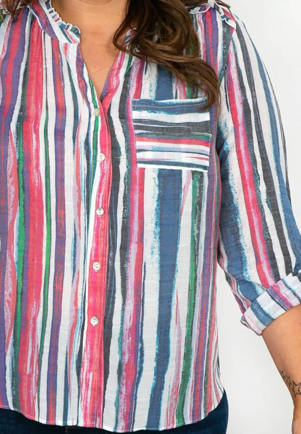 Pink and Denim Blue Stripe Shirt