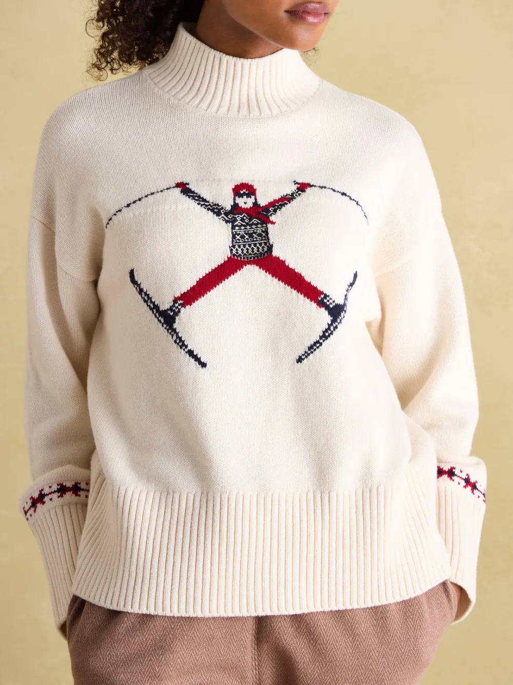 Abigail Cream High Neck Intarsia Ski Jumper