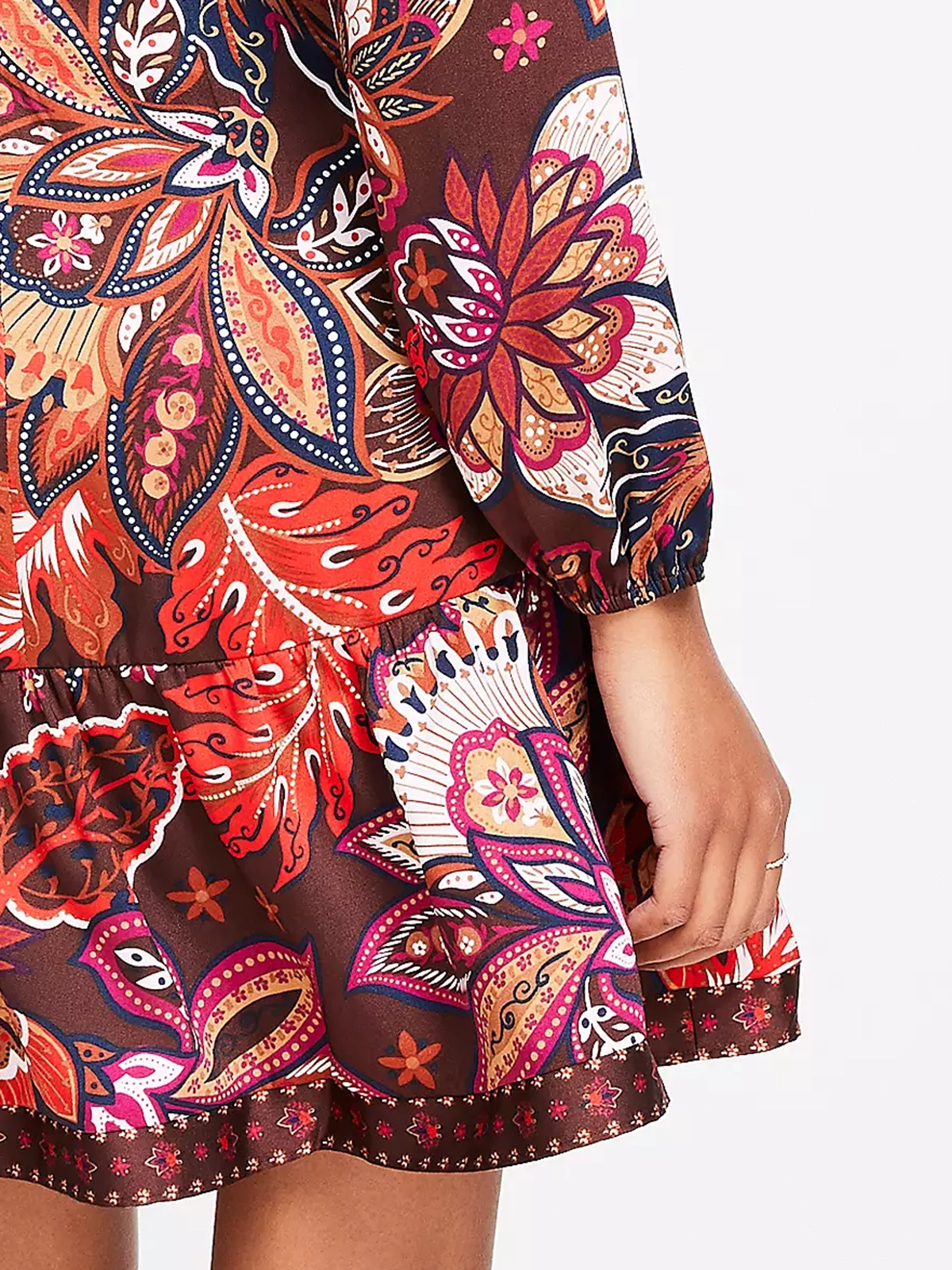 Paisley Shoulder Button Flounce Dress