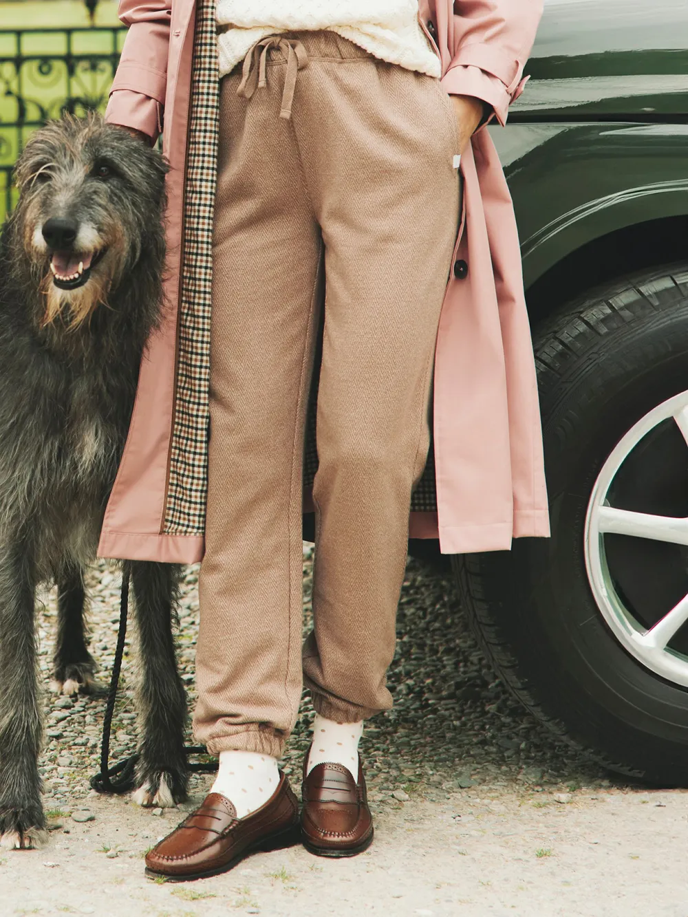 Brown Herringbone Jersey Slim Leg Joggers