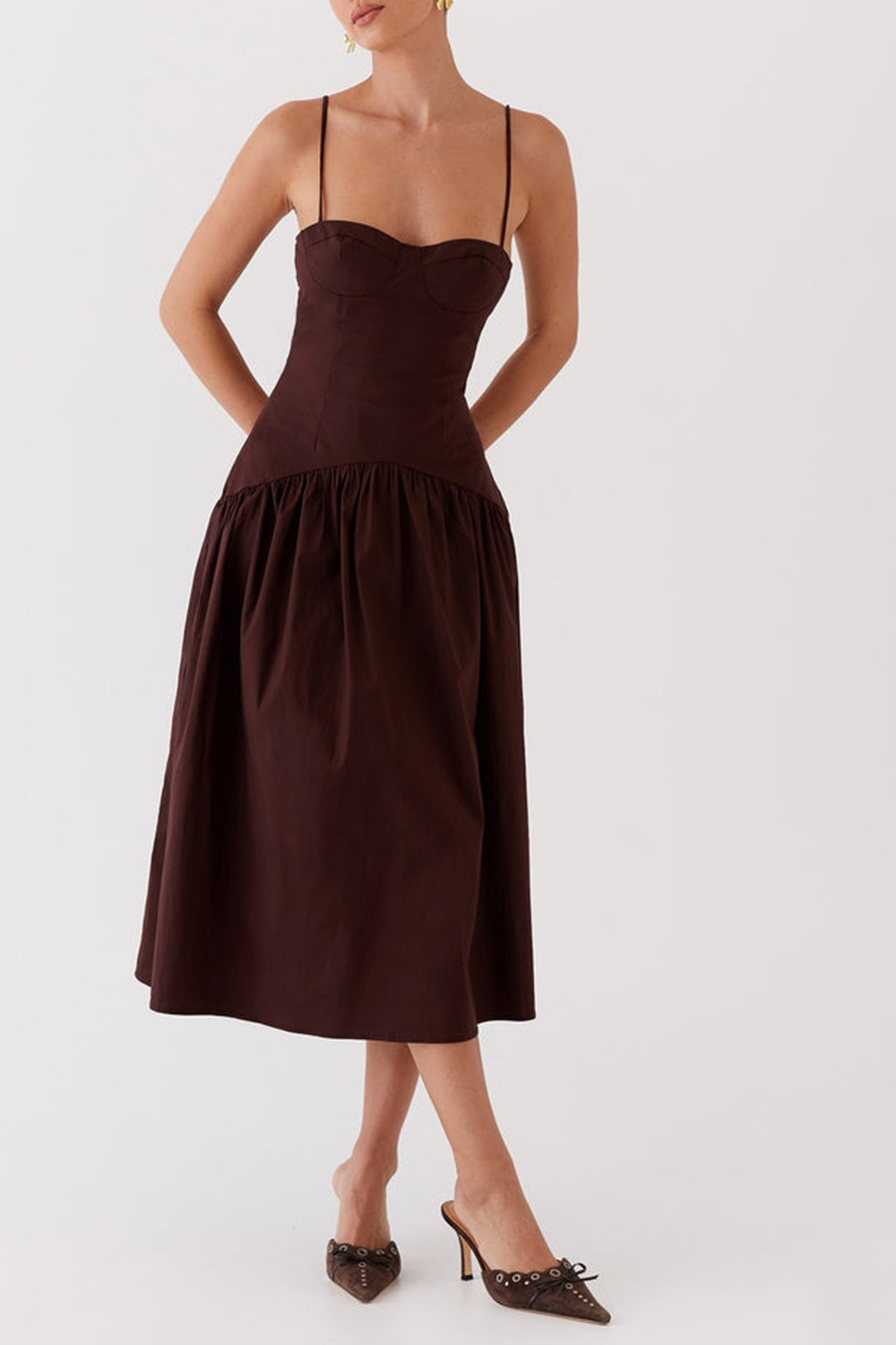 Yvette Corset Midi Dress - Chocolate