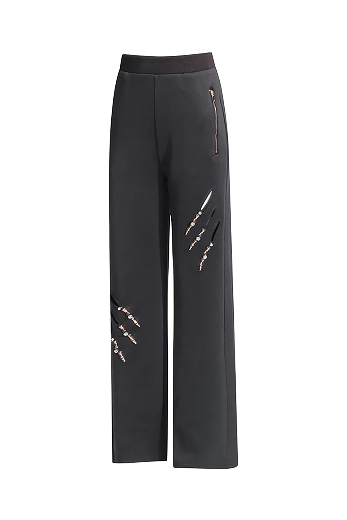 Distinctive Metallic Rhinestone Claw Cutout High Waist Sweat Pants